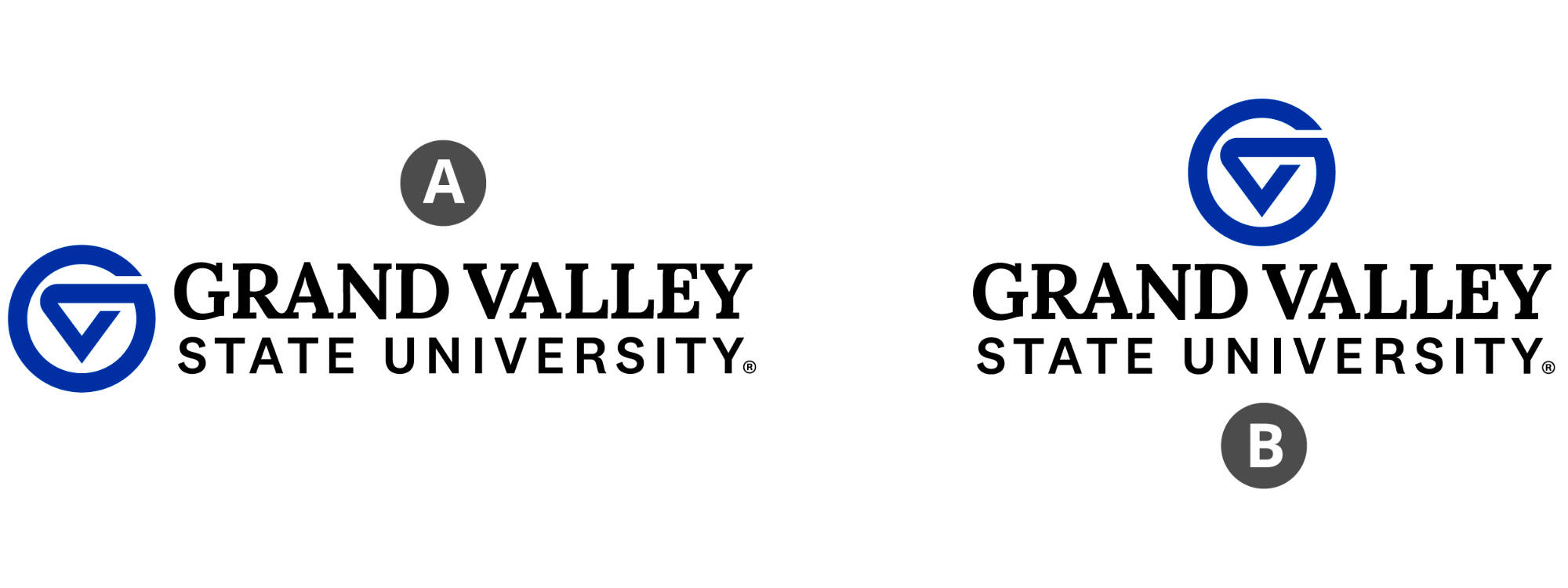 The full primary logo in markleft, marktop, and one-line setups